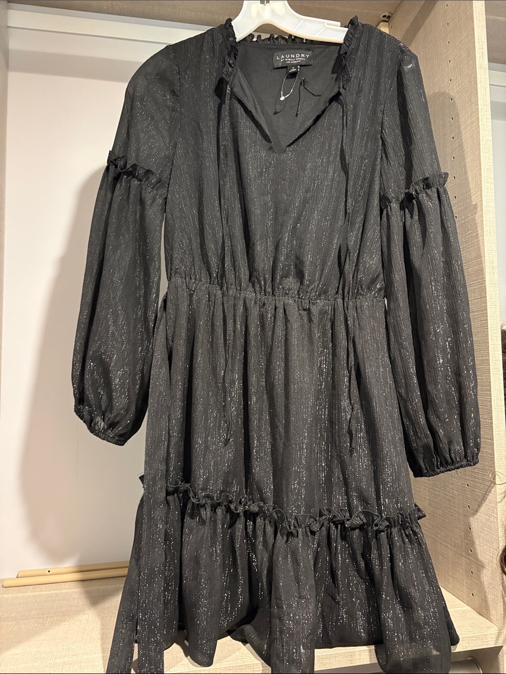 Laundry By Shelli Segal Black Metallic Ruffle Tiered Mini Dress